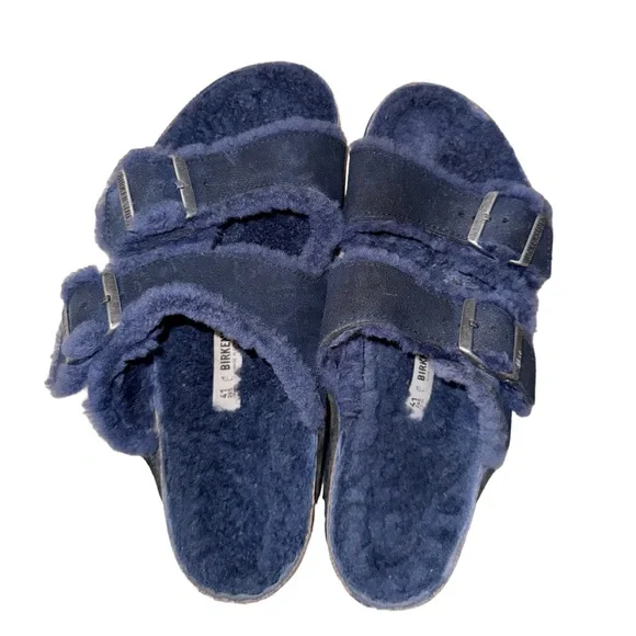 BIRKENSTOCK Arizona blue fur suede sandals women’s shoes size 41 10 10.5 - Picture 14 of 17